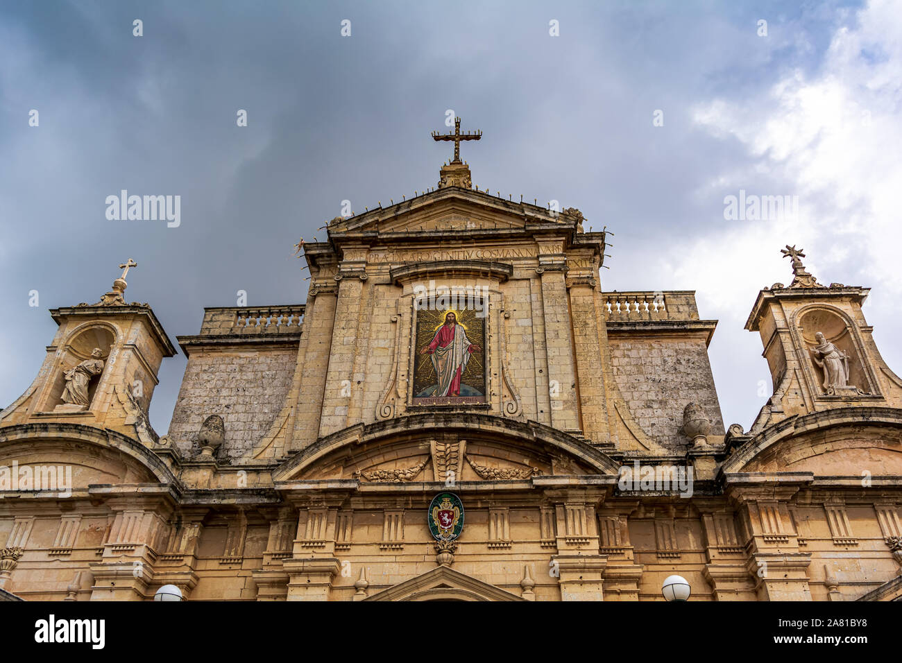 Facade of the Collegiate church of St Paul in Rabat, Malta. Stock Photo