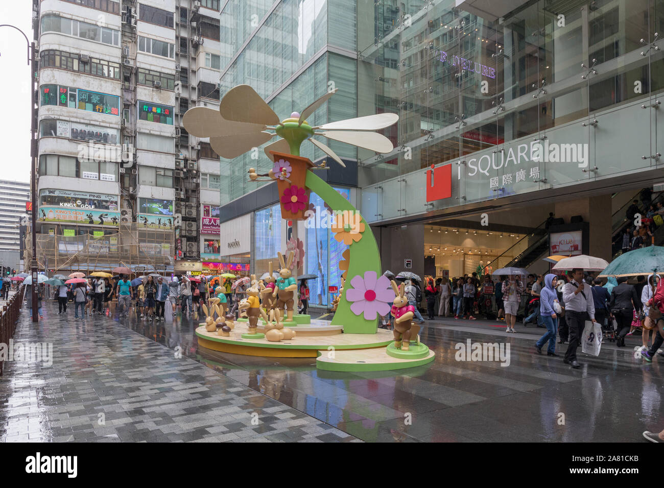 Kowloon, Hong Kong April 22, 2017 Wooden Rabbits Toys in Front of