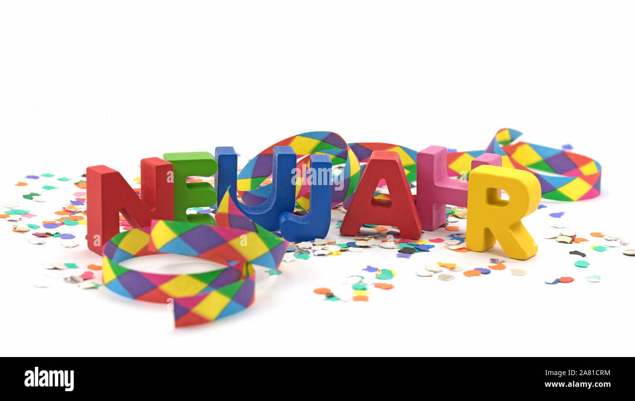 New Year Table Decoration Wooden Letters German Stock Photo