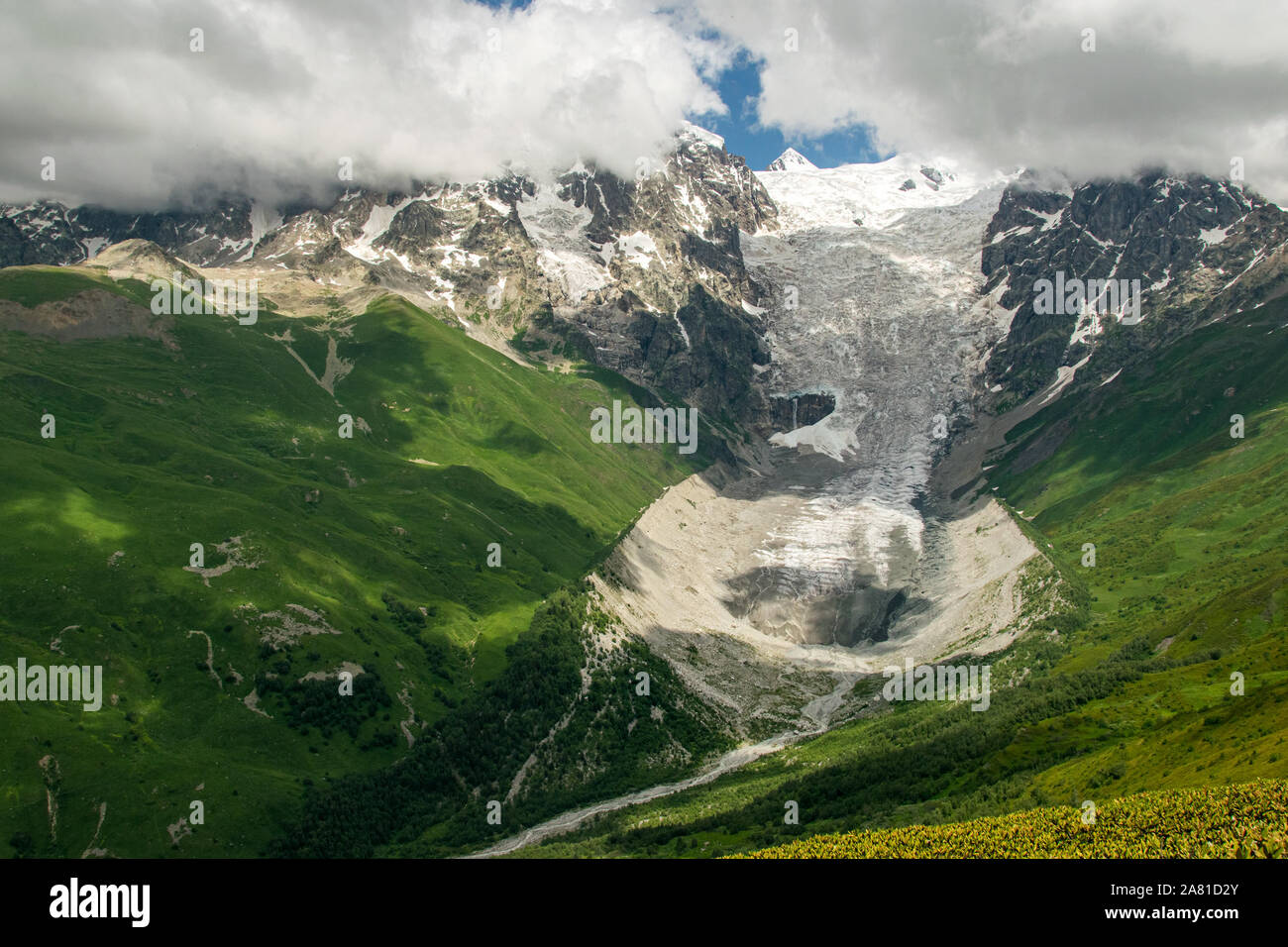 Adishi Glacier seen from Chkhutnieri pass Stock Photo
