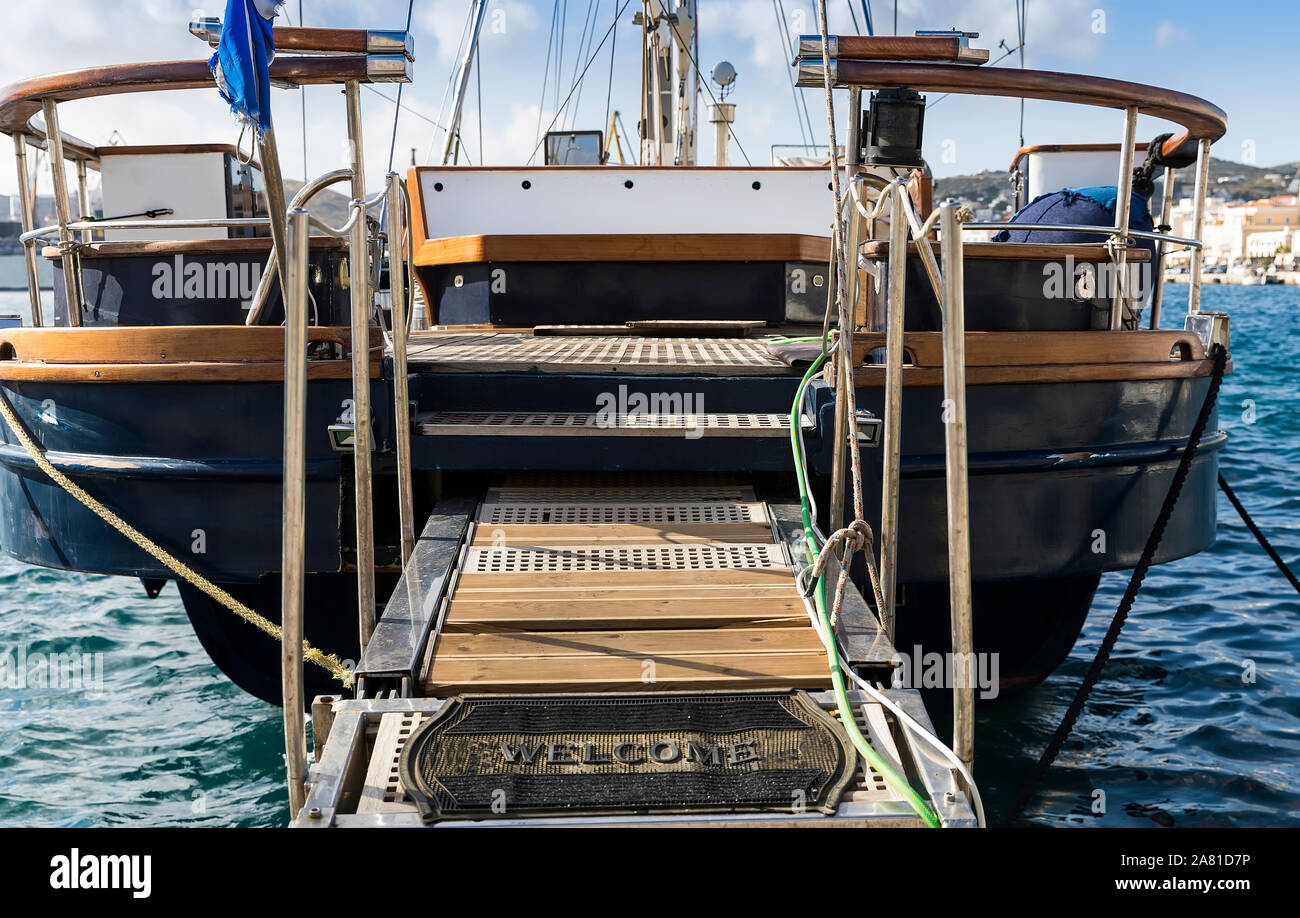 Sailing Boat. Stern of marine vessel with mat . Stock Image
