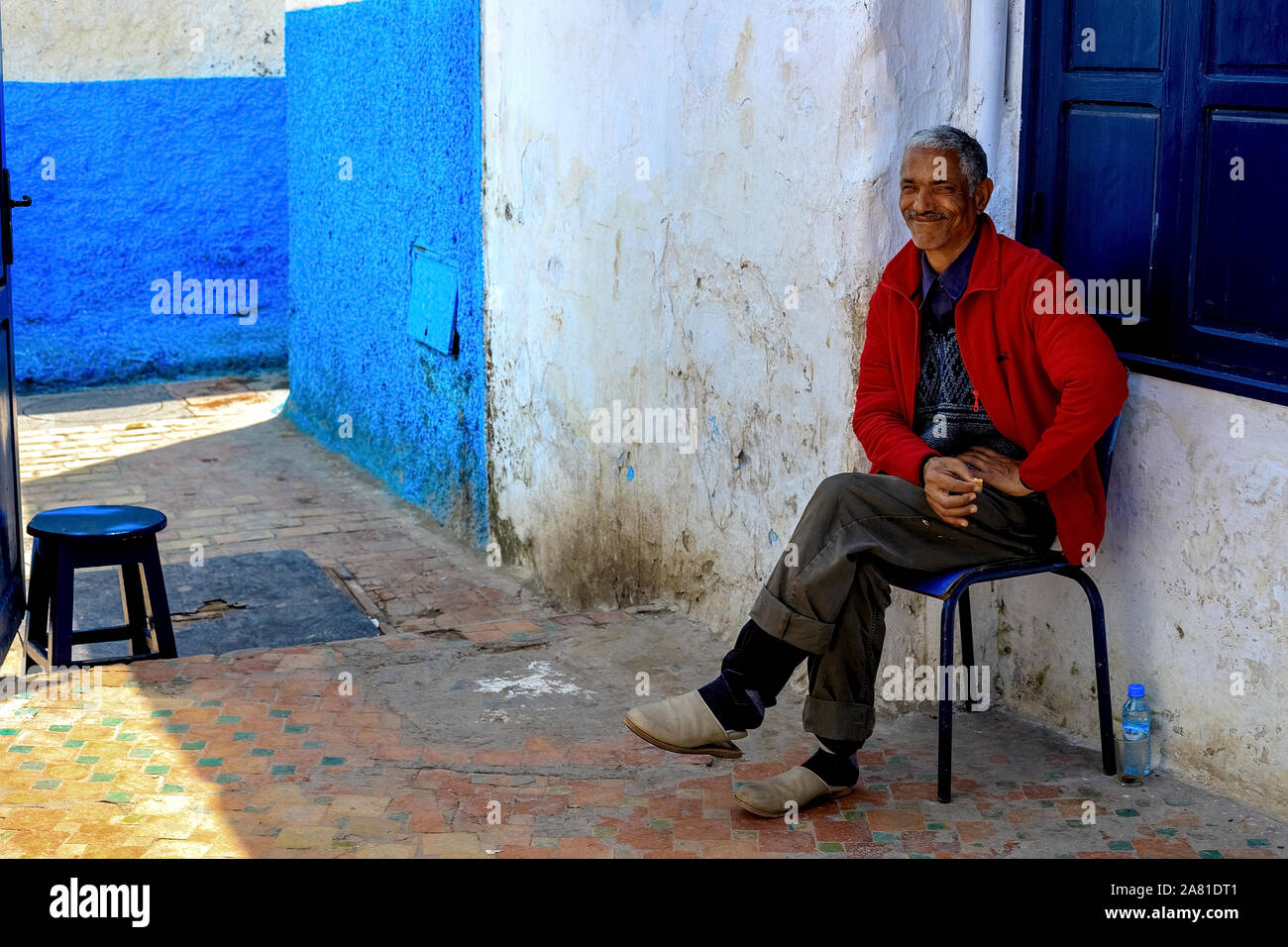 Rabat, Morocco - 22.04,2019: Moroccan man, an elderly seller in the market - portrait Stock Photo