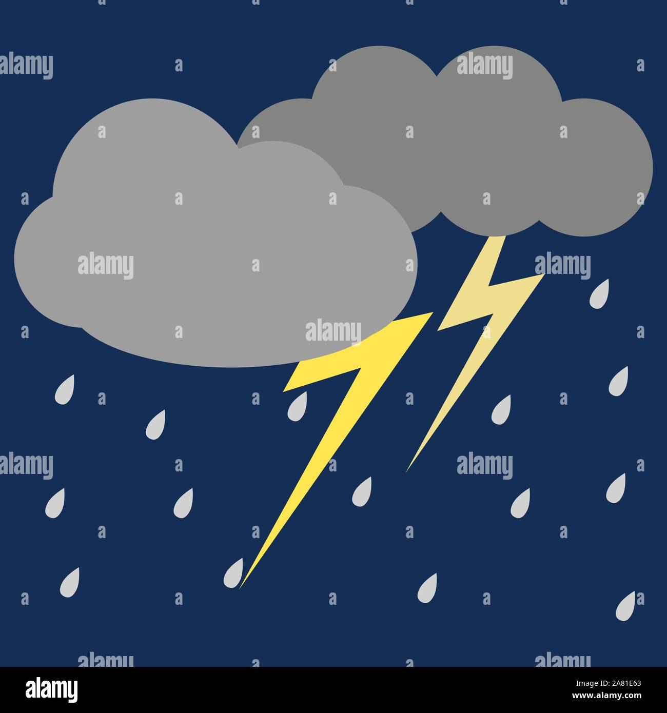 Rain and thunder, illustration, vector on white background Stock Vector ...