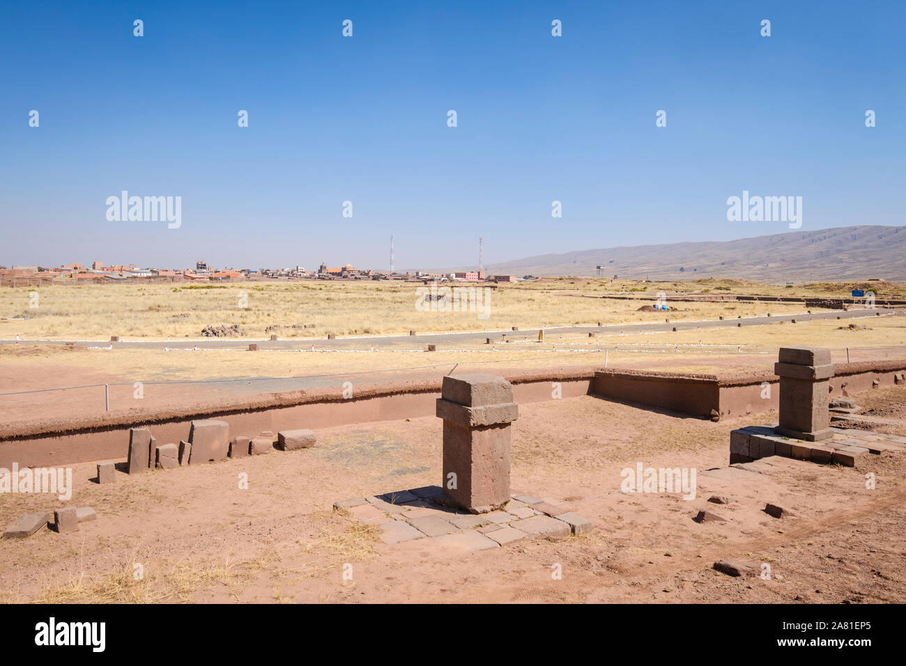 Akapana Pyramid at Tiwanaku Archeological Complex, Bolivia Stock Photo