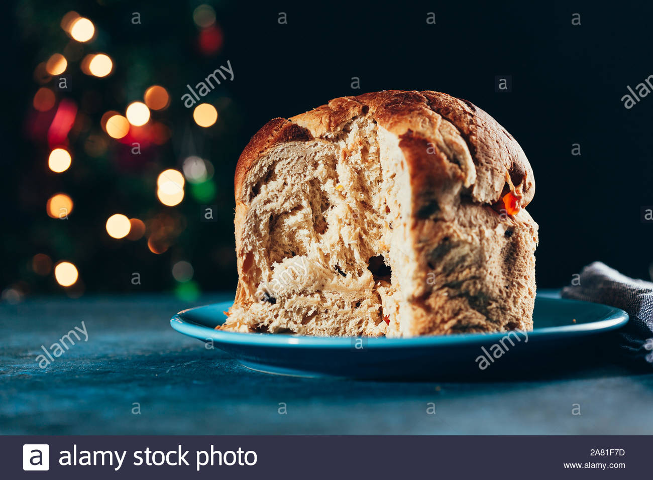 Christmas Cake Panettone And Christmas Decorations Stock Photo