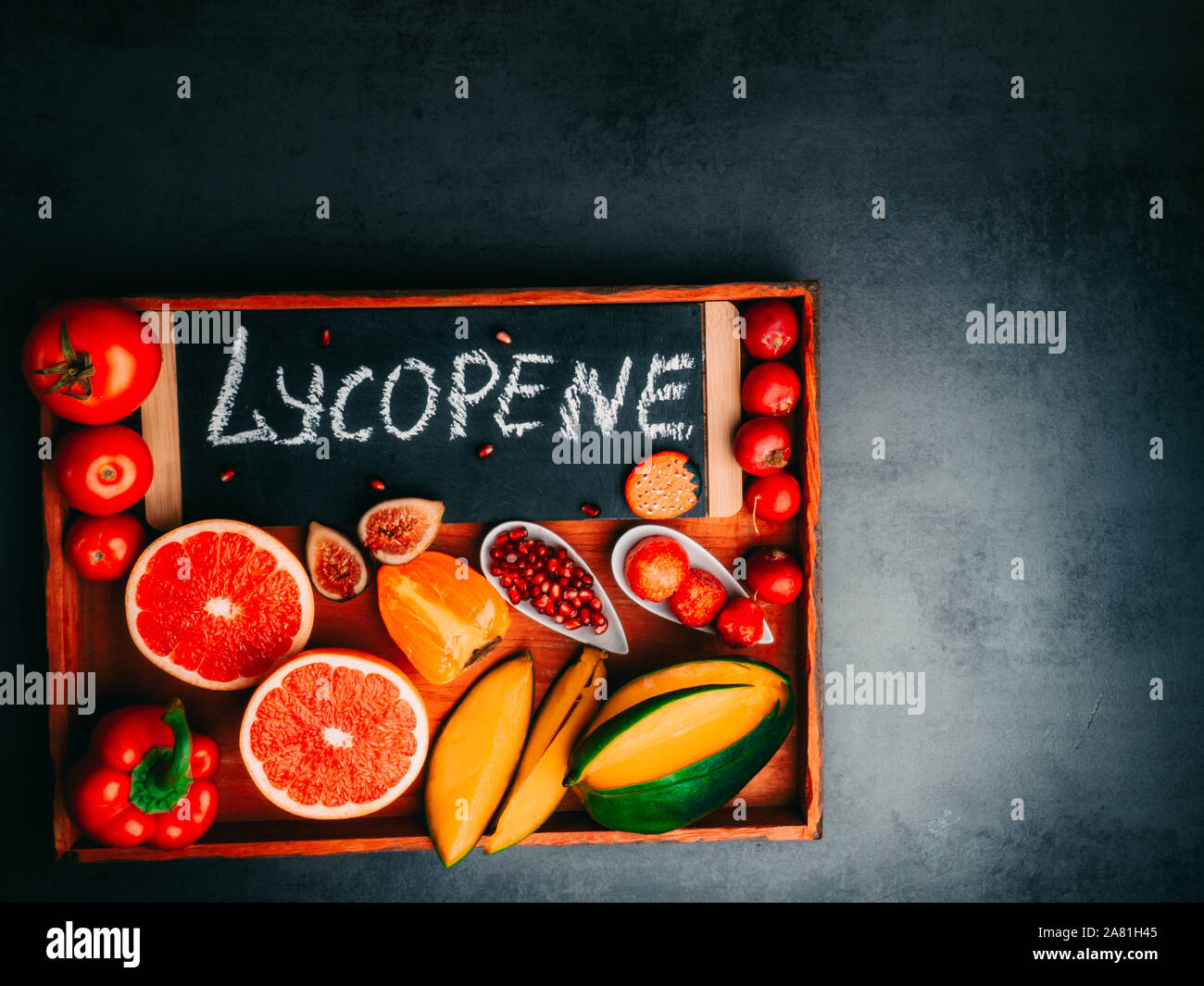 Fruits and vegetables containing lycopene. Healthy vegan food