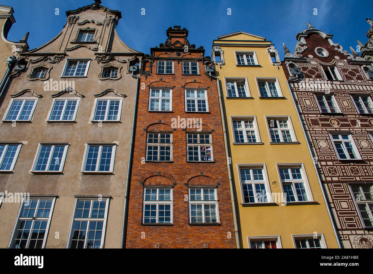 Old historic tenement houses at Long Market in Gdansk Old Town, Poland