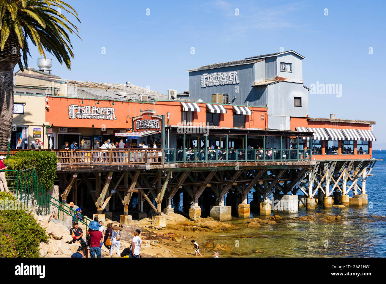 The Fish Hopper restaurant, MacAbee beach, Cannery Row, Monterey, California, United States of America. Stock Photo