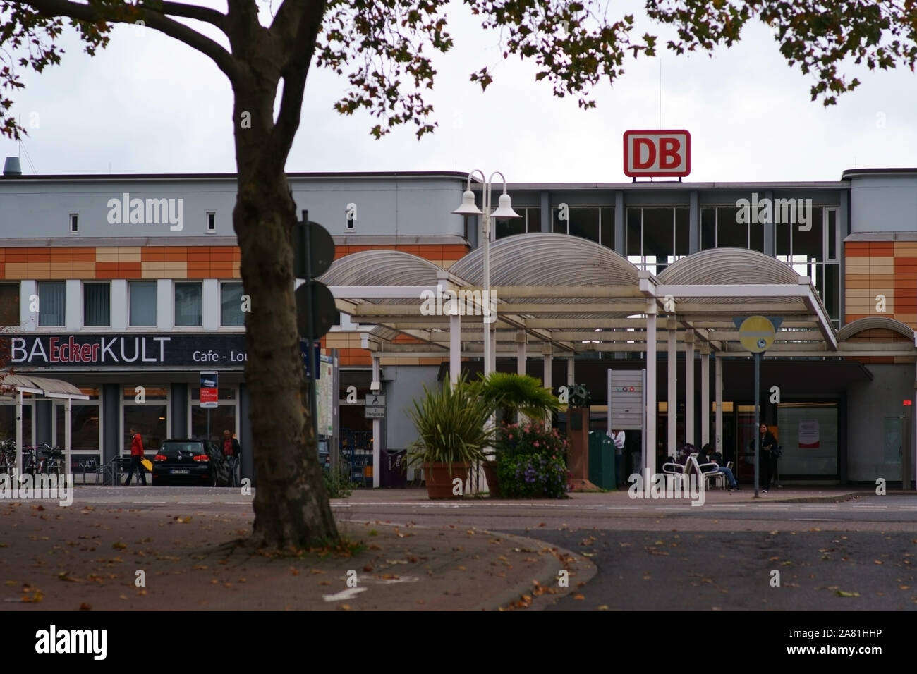 Homburg, Germany - October 19, 2019: The entrance of Homburg Hauptbahnhof with shops and shops on October 19, 2019 in Homburg. Stock Photo