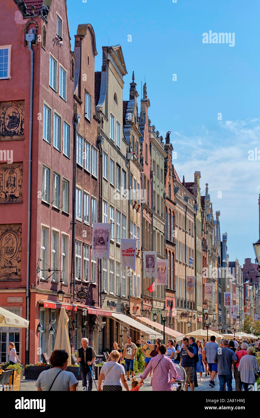 Old historic tenement houses at Long Street in Gdansk Old Town, Poland Stock Photo