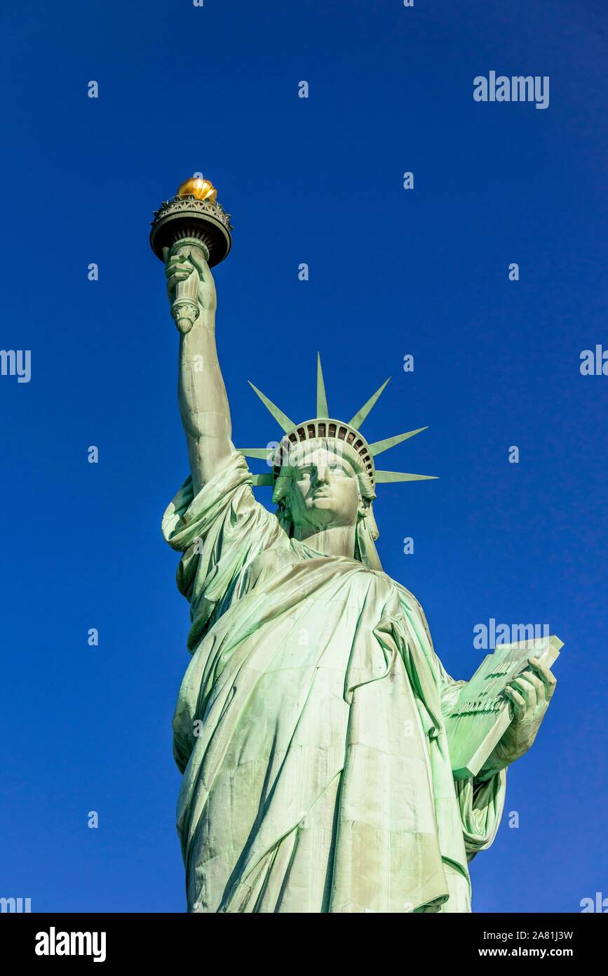 Statue of Liberty in front of blue sky, Liberty Island, Statue of