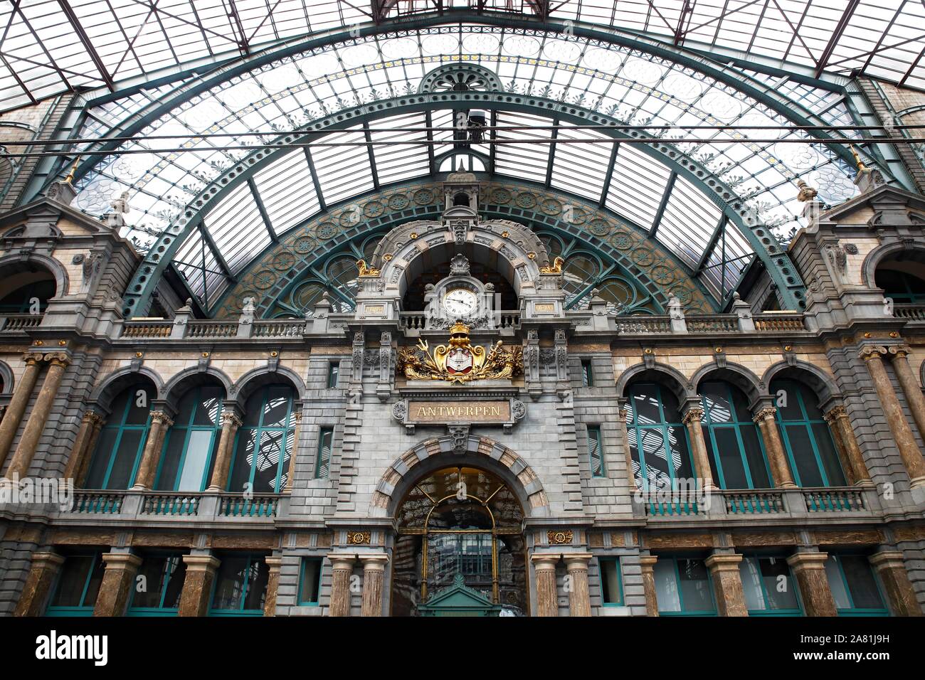 Antwerp-Centraal Historic Railway Station, Antwerp, Belgium Stock Photo