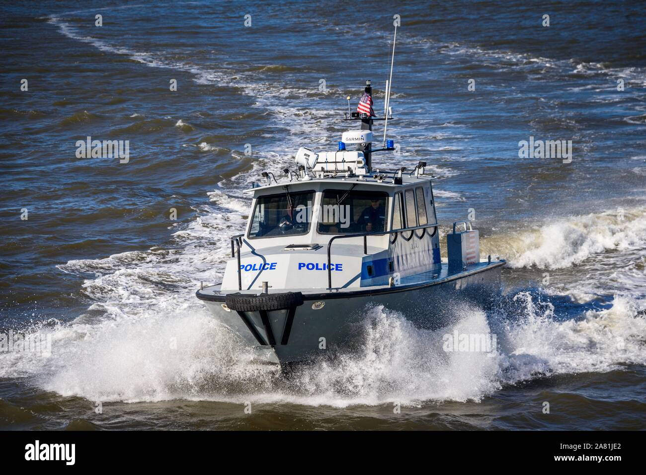 Police boat on the Hudson River, Police, US Park Police, New York City, New York, USA Stock Photo