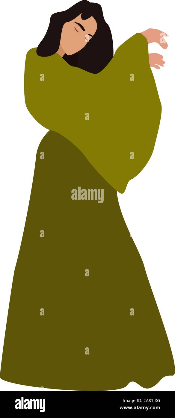 Girl with green dress, illustration, vector on white background Stock ...
