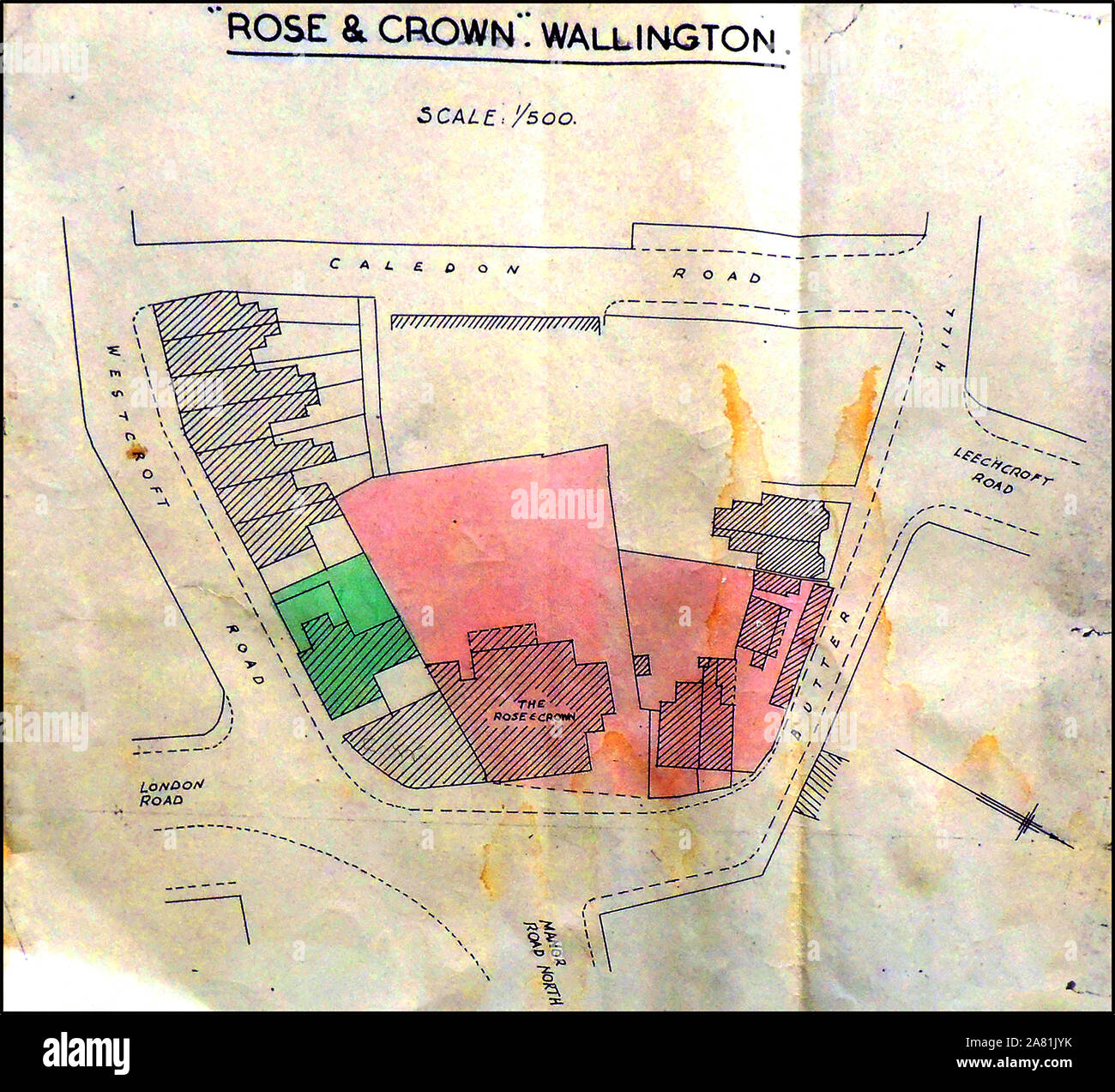 An early location plan map of The Rose & Crown, Wallington Corner, Wallington, Greater London Stock Photo
