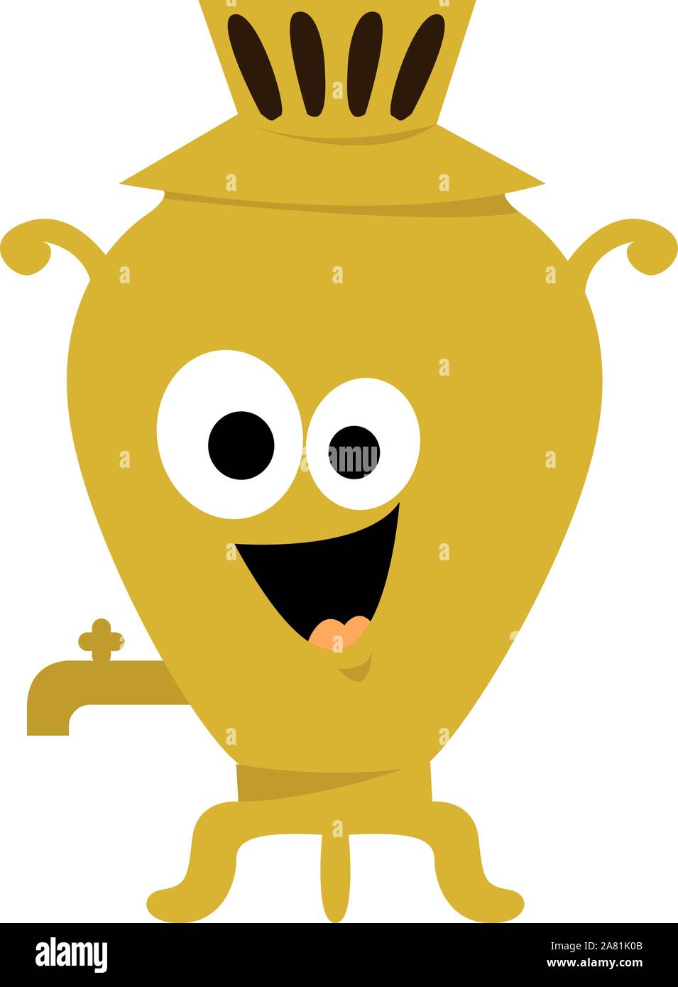Golden samovar, illustration, vector on white background. Stock Vector