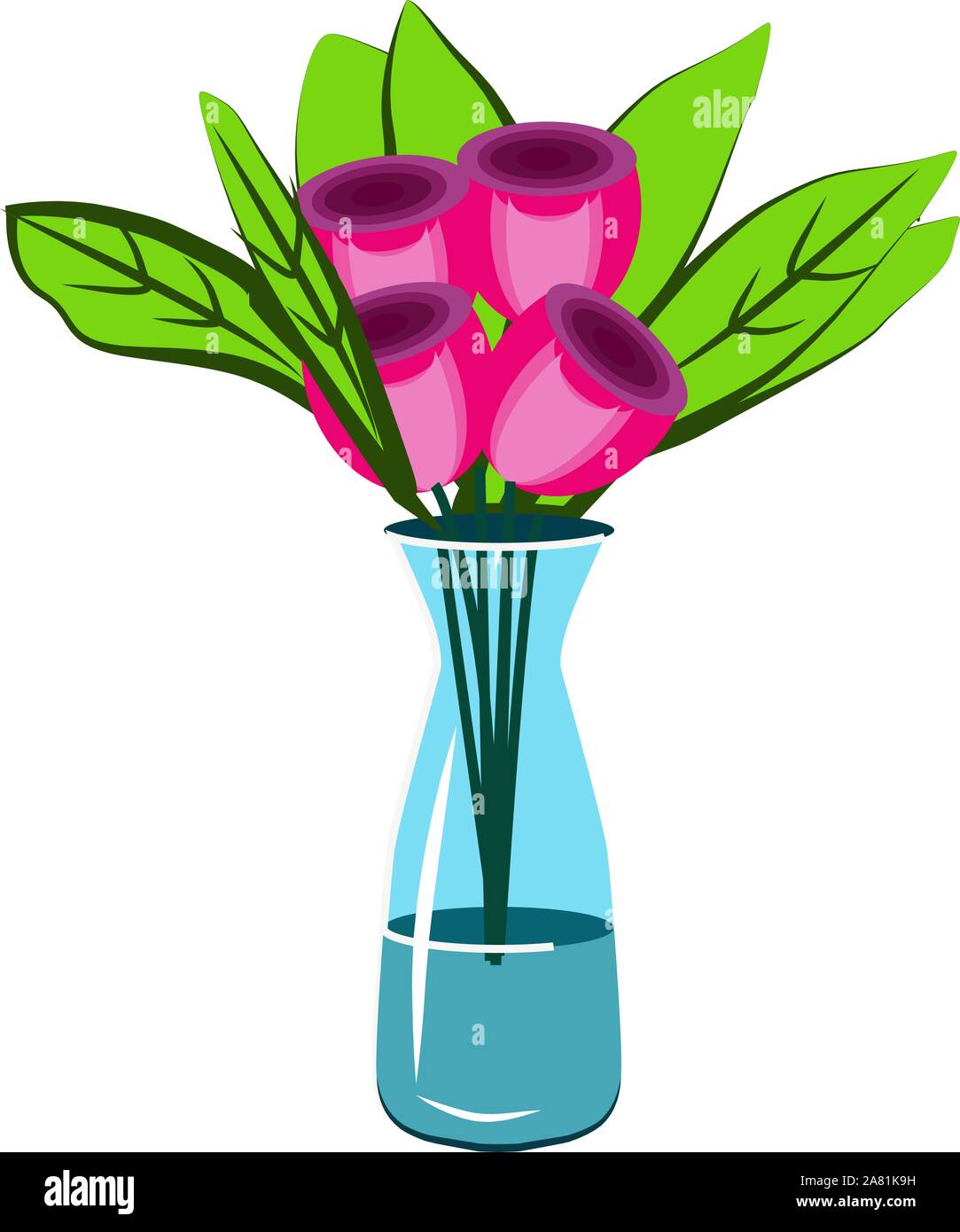 Flowers in vase, illustration, vector on white background Stock Vector