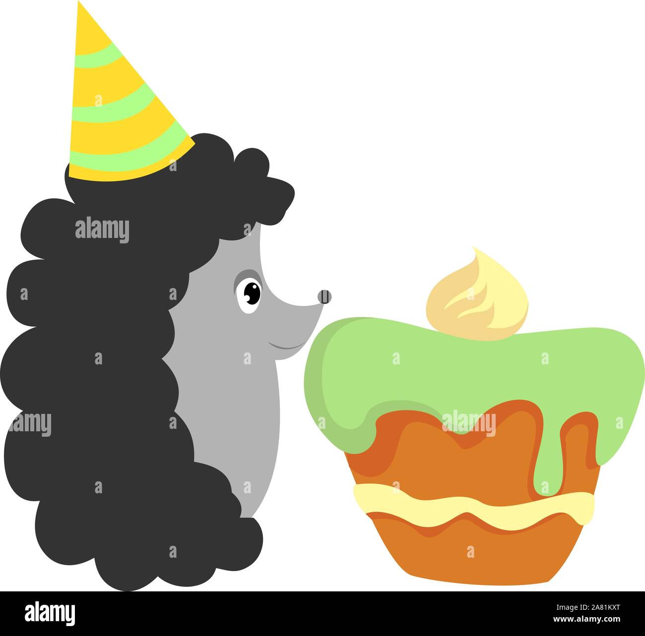 Hedgehog with cake, illustration, vector on white background. Stock Vector