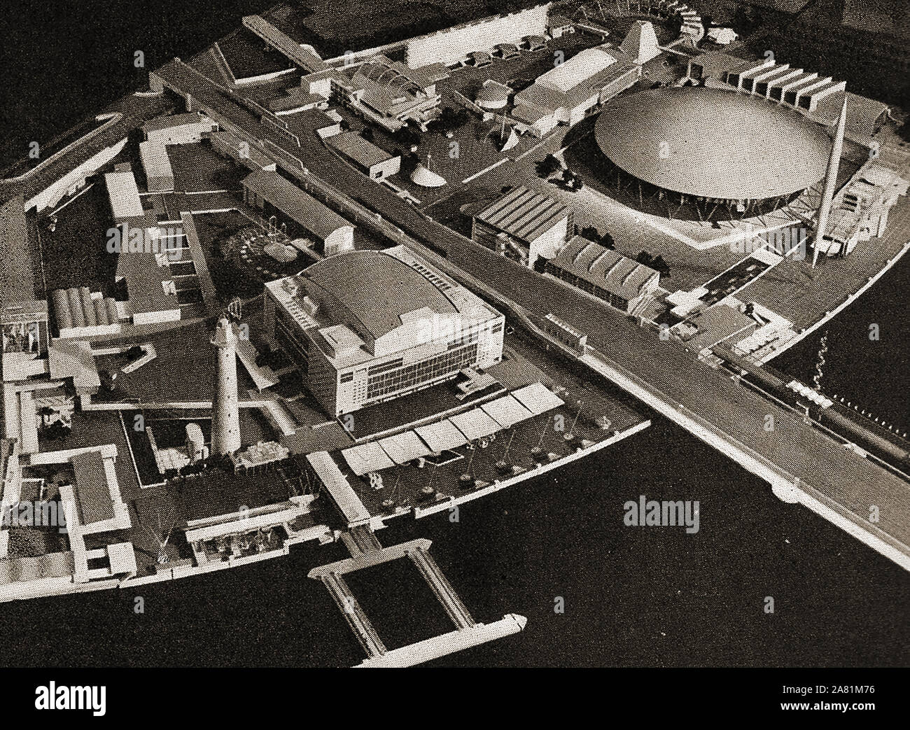 Festival of Britain 1951, an early model of the planned layout - The successful event was planned as a post WWII   showpiece for the inventiveness and genius of (only British) scientists,technologists industrial designers, architects and  artists of all kinds. It was instigated by the Labour cabinet member Herbert Morrison. The 12  million pound bill was funded entirely by the government. Though mainly centred in London, 'side events' were held throughout the country. Stock Photo