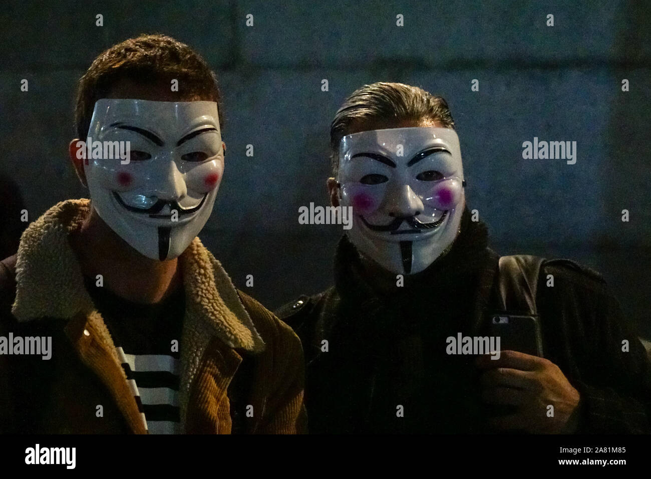 People wearing Guy Fawkes masks at the Annual "Million Mask March" in