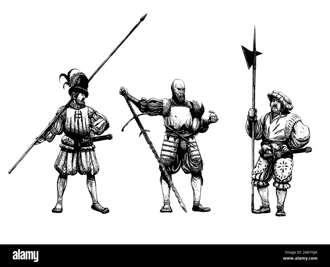 Medieval warriors after the battle. Mercenary illustration. Historical Illustration set. Stock Photo