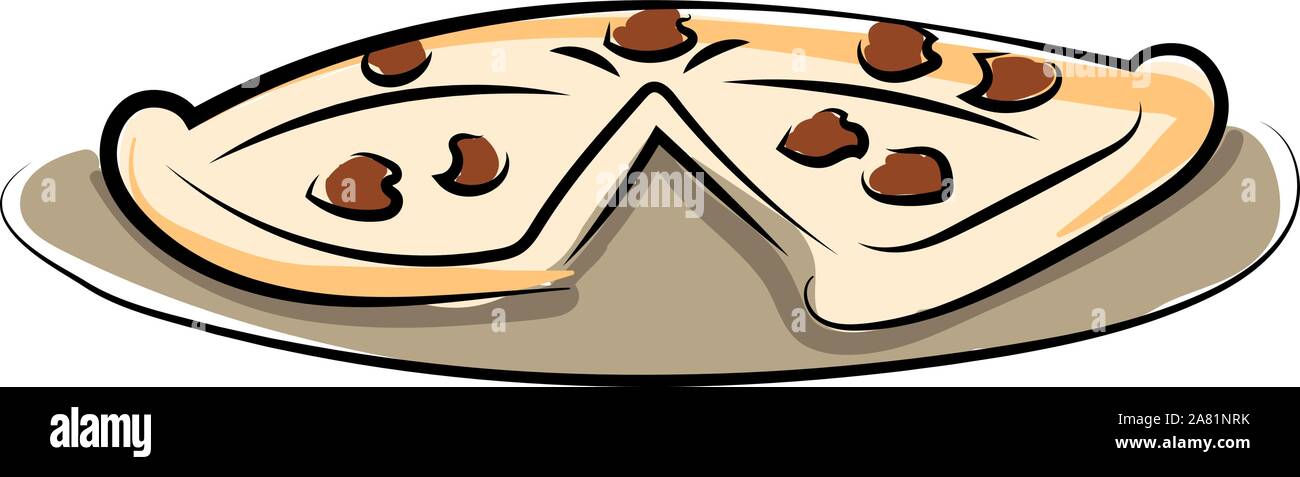 Pizza on plate, illustration, vector on white background. Stock Vector