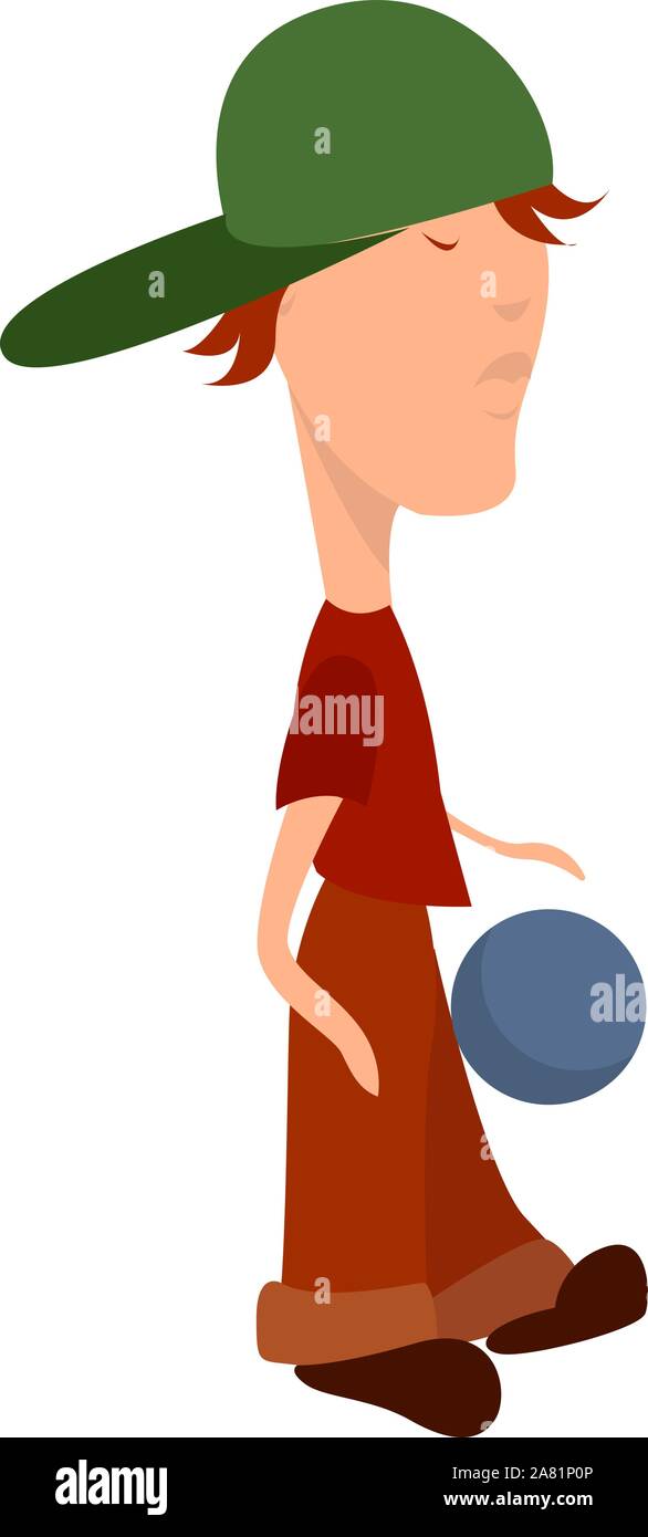 Boy with green hat, illustration, vector on white background Stock