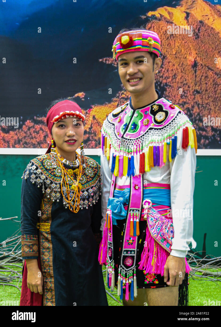 London UK 05 November 2019 Vibrant colours of world cultures wearing their traditional costumes bringing a colourful festival to the World Trade  Market event  at London Excel,that  brings together 51,000 global travel trade professionals under one roof to find new contacts, discuss business for the next year, and share knowledge to move the industry forward,Paul Quezada-Neiman/Alamy Live News Stock Photo