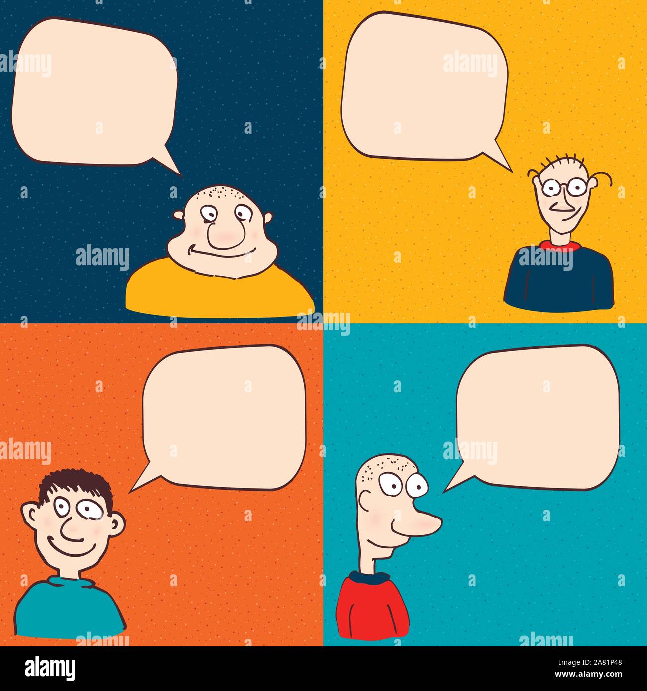 Comic faces with speech bubbles. Vector eps10 illustration Stock Vector