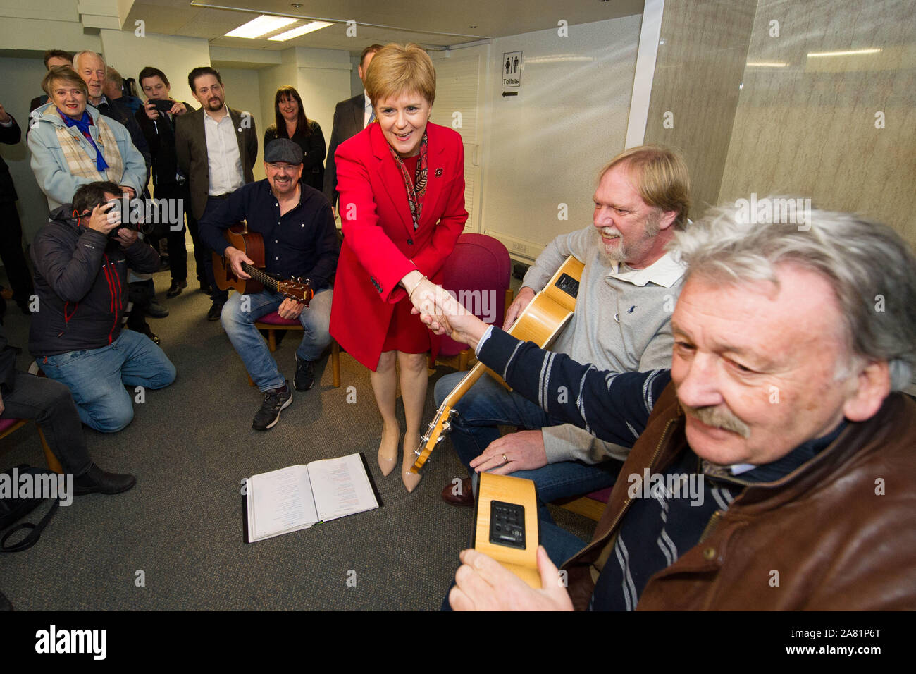Dalkeith, UK. 5 November 2019. Pictured: Nicola Sturgeon MSP - First Minister of Scotland and Leader of the Scottish National Party (SNP).   First Minister Nicola Sturgeon joins Owen Thompson, SNP candidate for Midlothian, to campaign in Dalkeith. Speaking ahead of the visit, Nicola Sturgeon said: “Brexit is far from a done deal.”  “Even if Boris Johnson was to get his deal passed, that would only be the beginning – not the end – of trade talks with the EU.”    Credit: Colin Fisher/Alamy Live News. Stock Photo