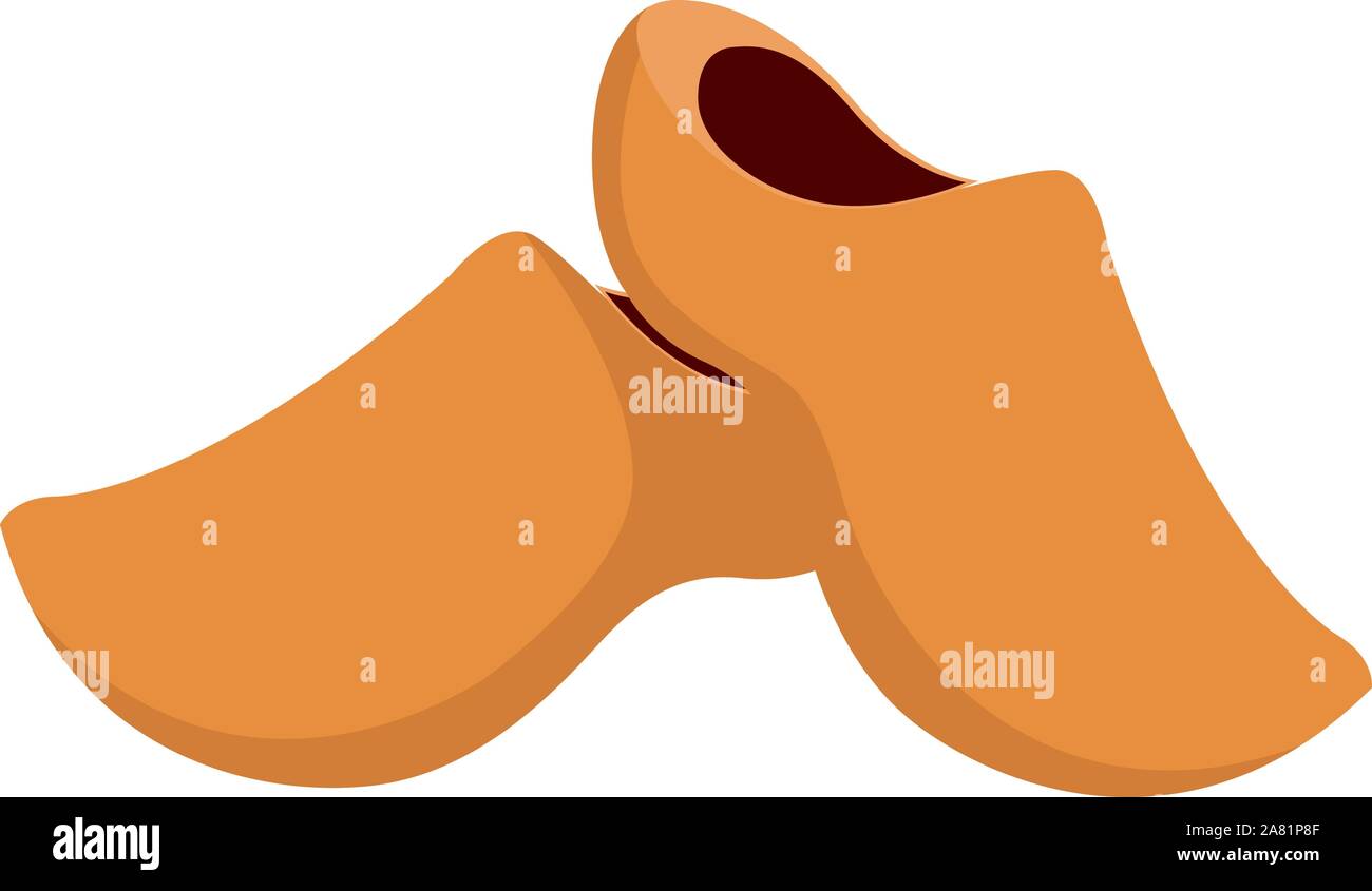 Wooden shoes, illustration, vector on white background. Stock Vector