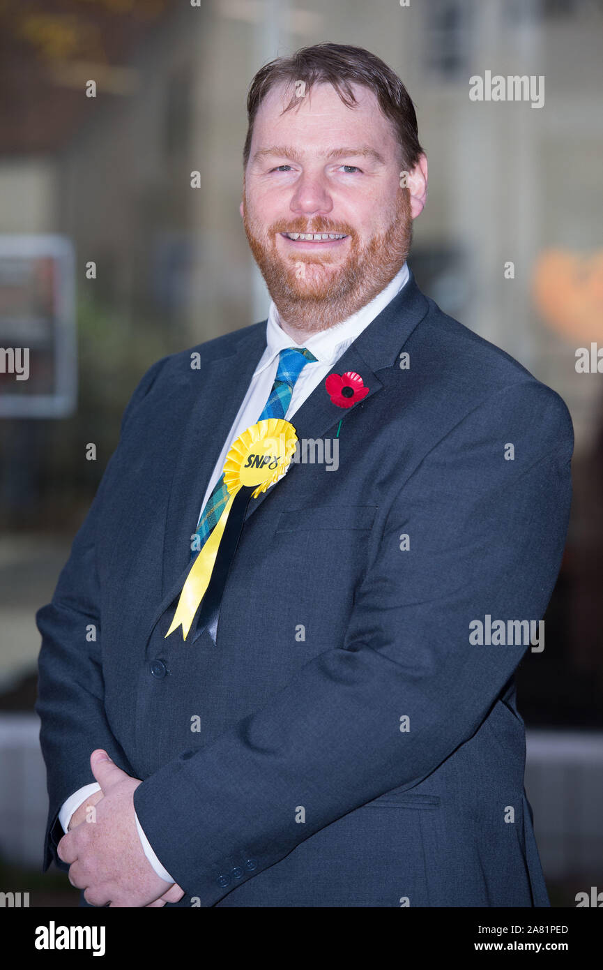 Dalkeith, UK. 5 November 2019. Pictured: Owen Thompson - SNP Candidate for Midlothian. First Minister Nicola Sturgeon joins Owen Thompson, SNP candidate for Midlothian, to campaign in Dalkeith. Speaking ahead of the visit, Nicola Sturgeon said: “Brexit is far from a done deal.”  “Even if Boris Johnson was to get his deal passed, that would only be the beginning – not the end – of trade talks with the EU.”   Credit: Colin Fisher/Alamy Live News. Credit: Colin Fisher/Alamy Live News Stock Photo