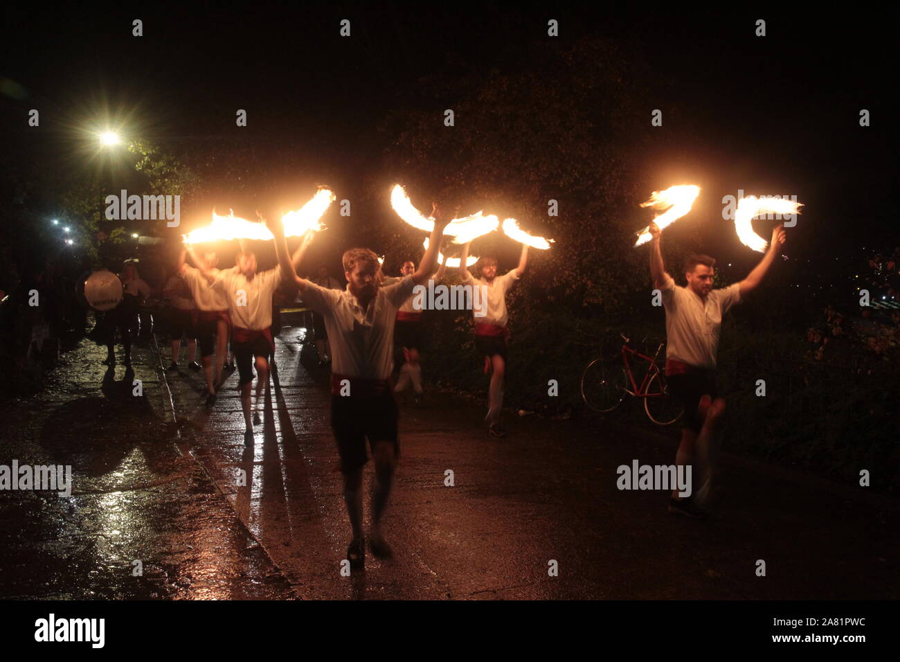Newcastle upon Tyne, UK. 5th Nov, 2019. Kingsman fire dance a traditional folk celebration on Guy Fawkes night at the Cumberland Arms Pub, Credit: DavidWhinham/AlamyLive Credit: David Whinham/Alamy Live News Stock Photo