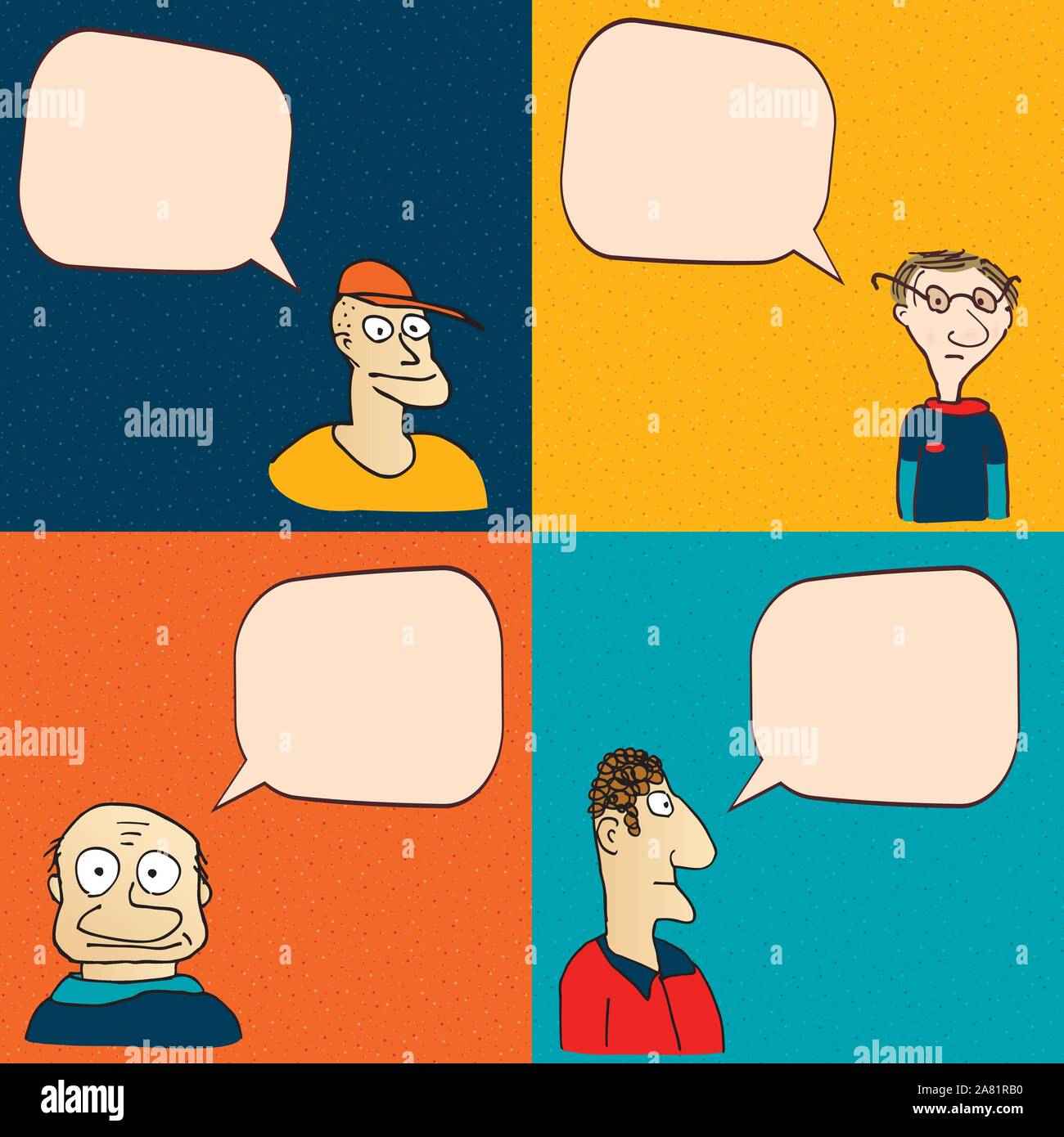 Comic faces with speech bubbles. Vector eps10 illustration Stock Vector