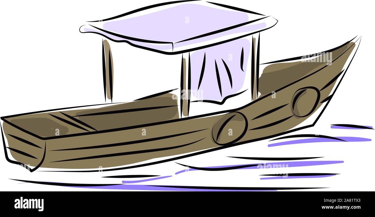Boat made of wood, illustration, vector on white background. Stock Vector