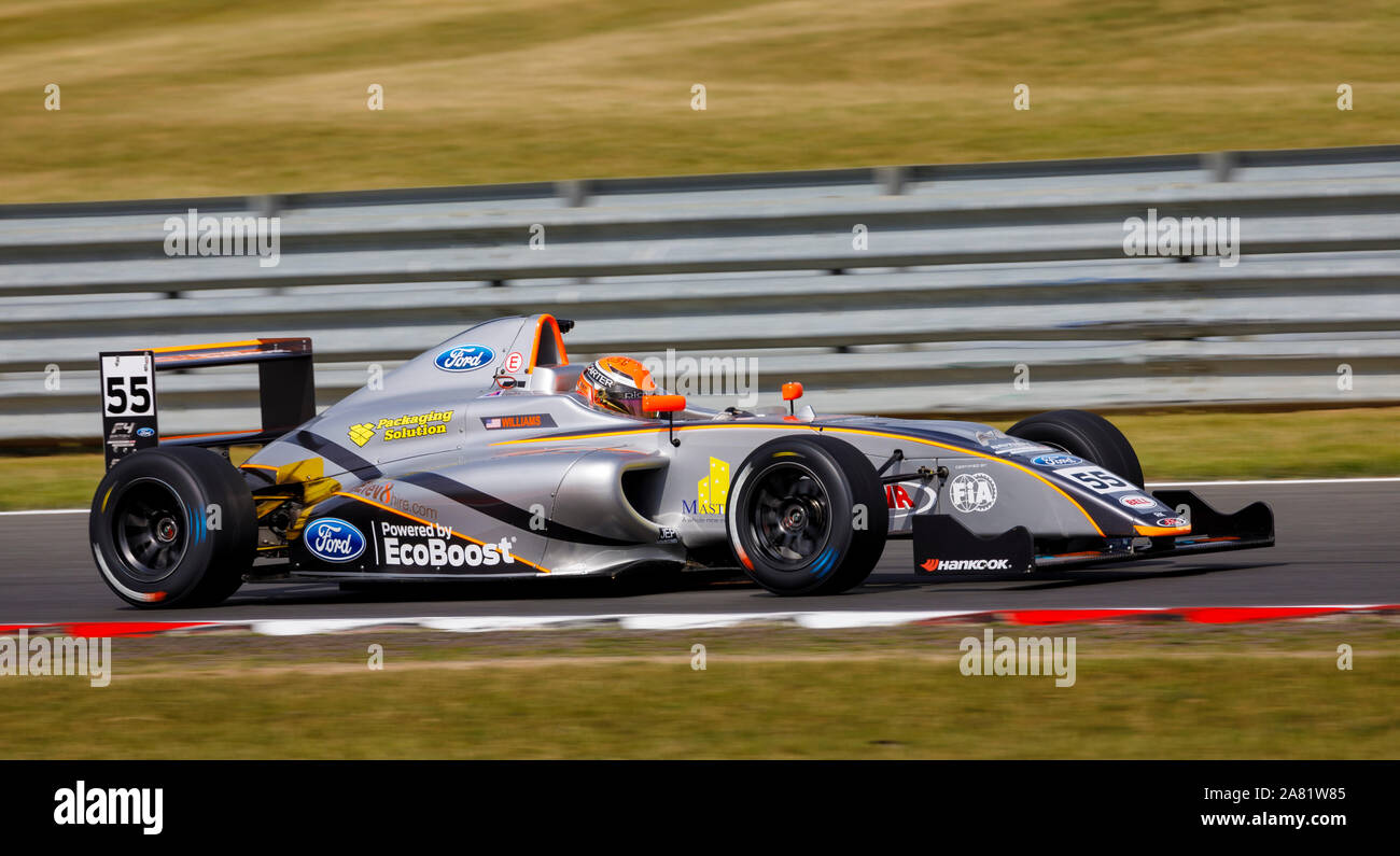 Carter Williams in his JHR Developments Formula 4 Ford Ecoboost single-seater at the 2019 BTCC meeting at Snetterton, Norfolk, UK. Stock Photo