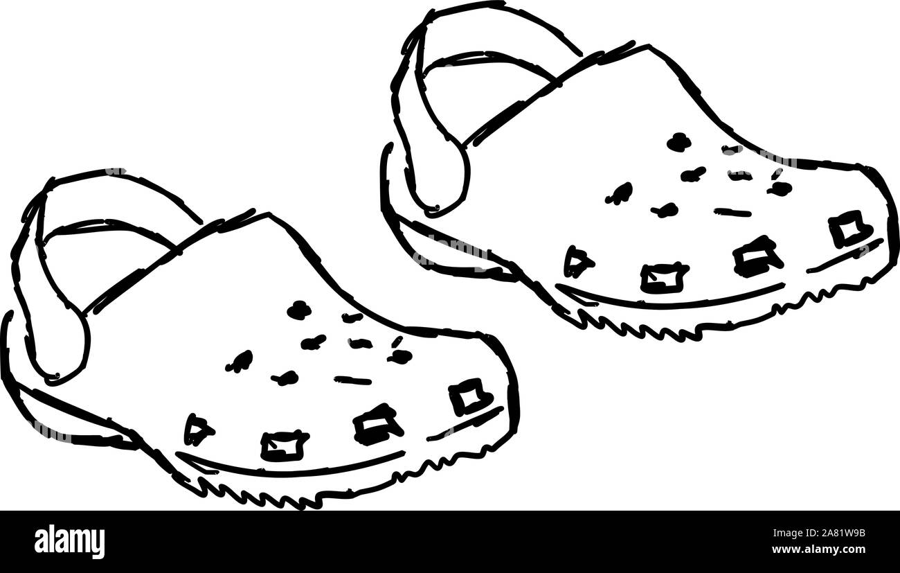 Crocs sketch, illustration, vector on white background. Stock Vector