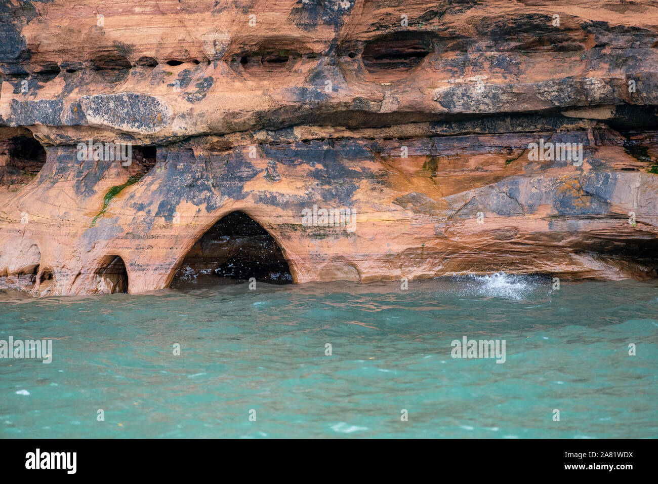 Extreme close up of mainland sea caves along the Apostle Islands
