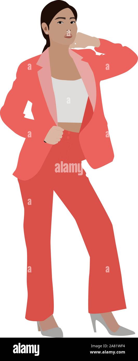 Chinese girl in red, illustration, vector on white background. Stock Vector