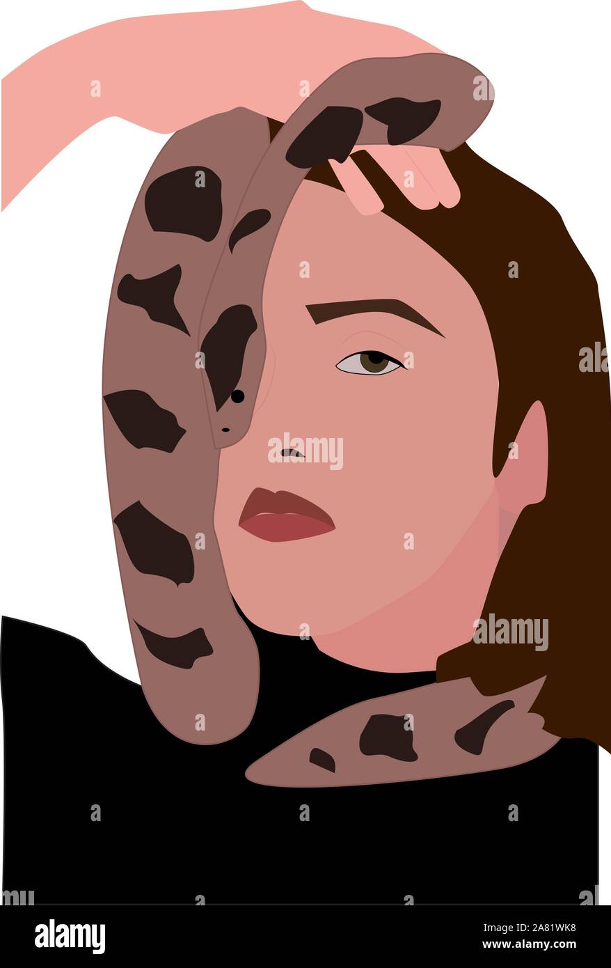 Girl with snake, illustration, vector on white background. Stock Vector
