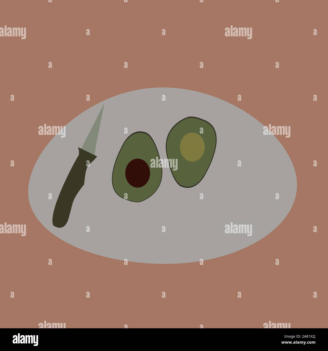 Cutted avocado, illustration, vector on white background. Stock Vector