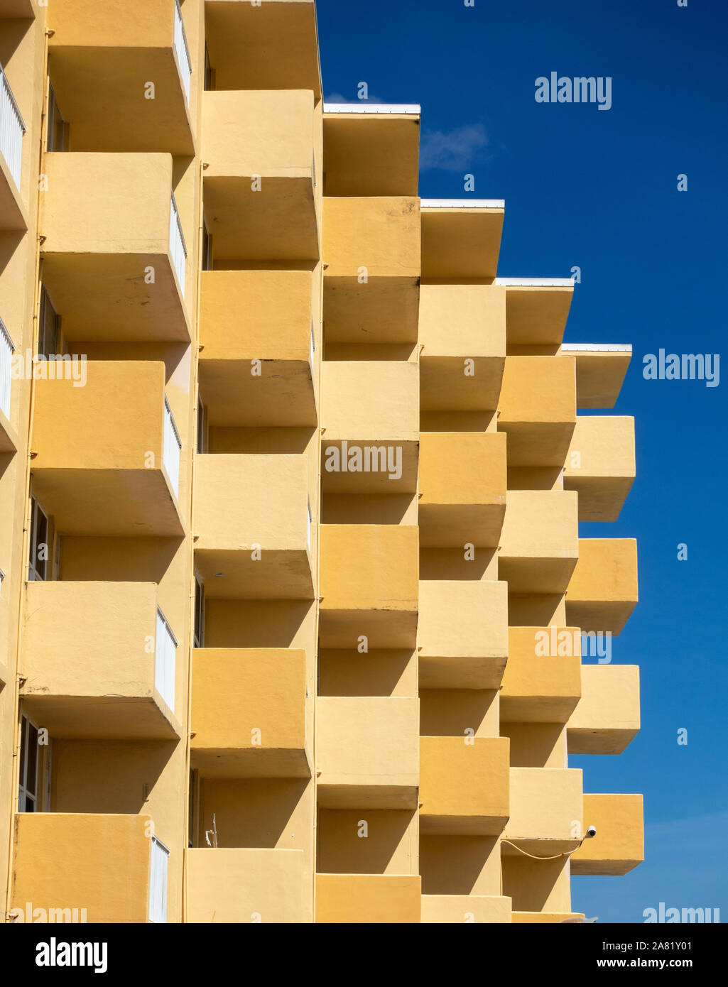 Sixties Architecture With Geometric Abstract Pattern Shapes From The Balconies Of A Hotel On Atlantic Avenue Daytona Beach Florida USA Stock Photo