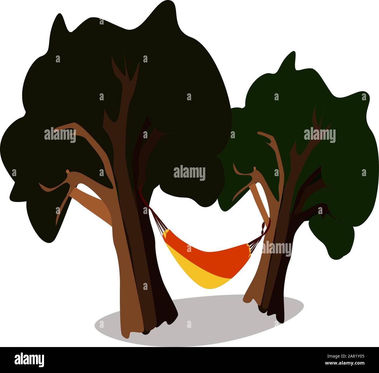 Hammock with trees, illustration, vector on white background. Stock Vector
