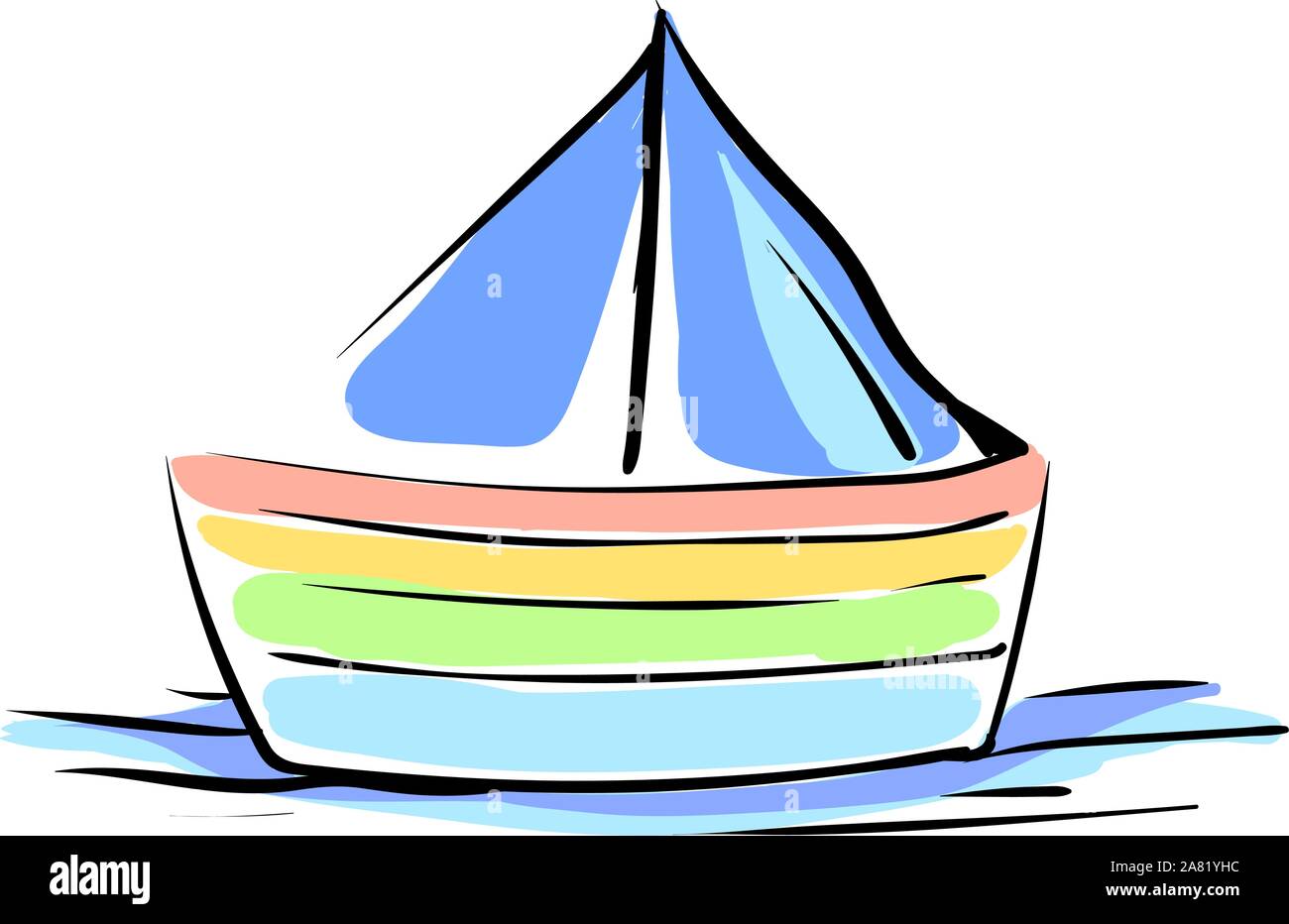 Multicolor boat, illustration, vector on white background. Stock Vector