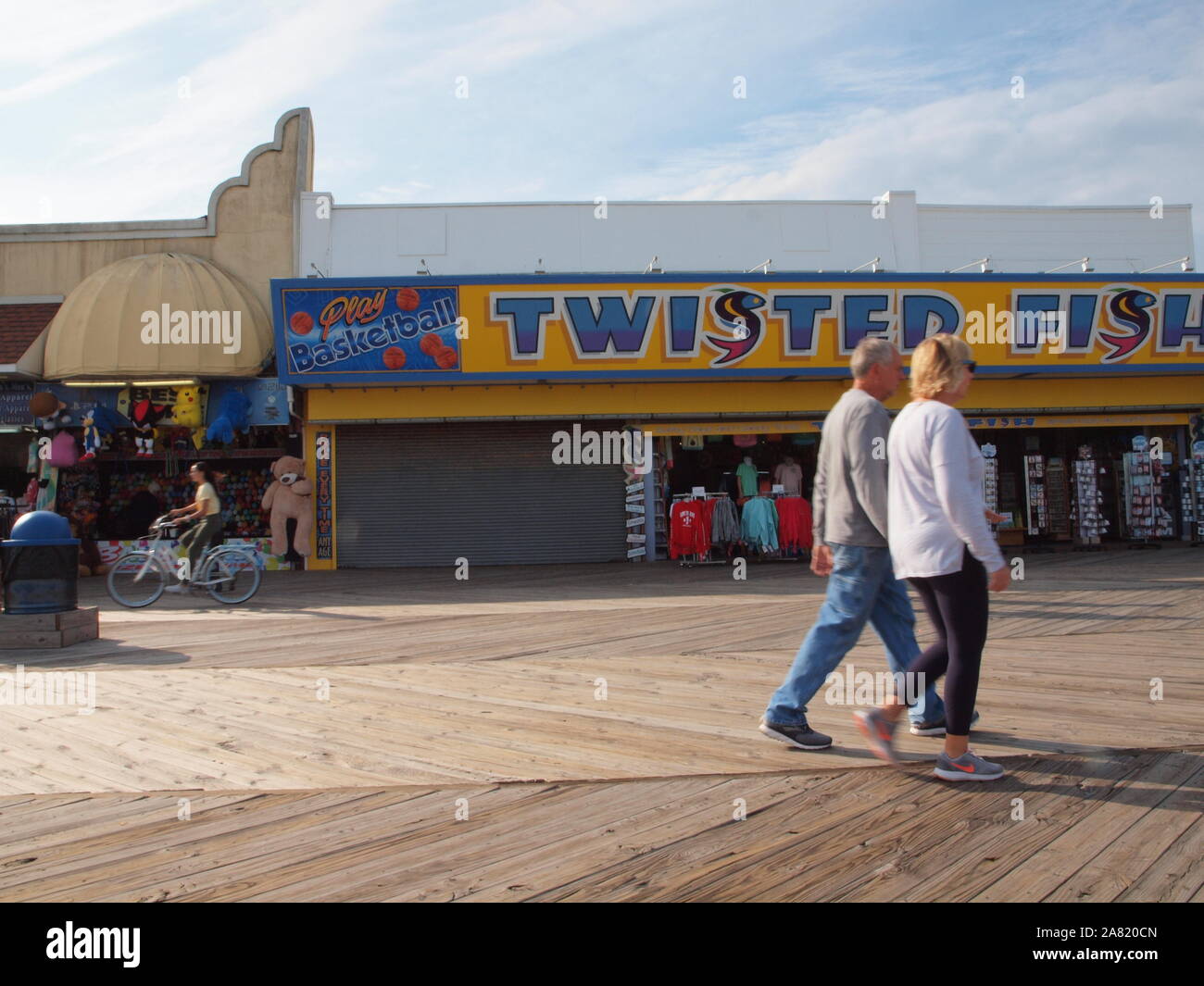 Seaside Heights, New Jersey, USA boardwalk in early fall showing the sparseness of strollers 