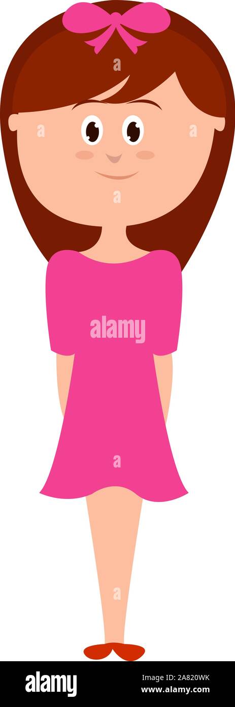 Girl in pink dress, illustration, vector on white background Stock ...