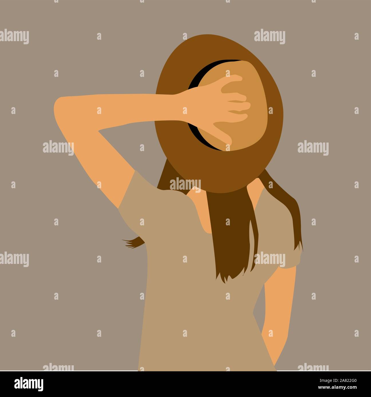 Girl holding hat, illustration, vector on white background Stock Vector