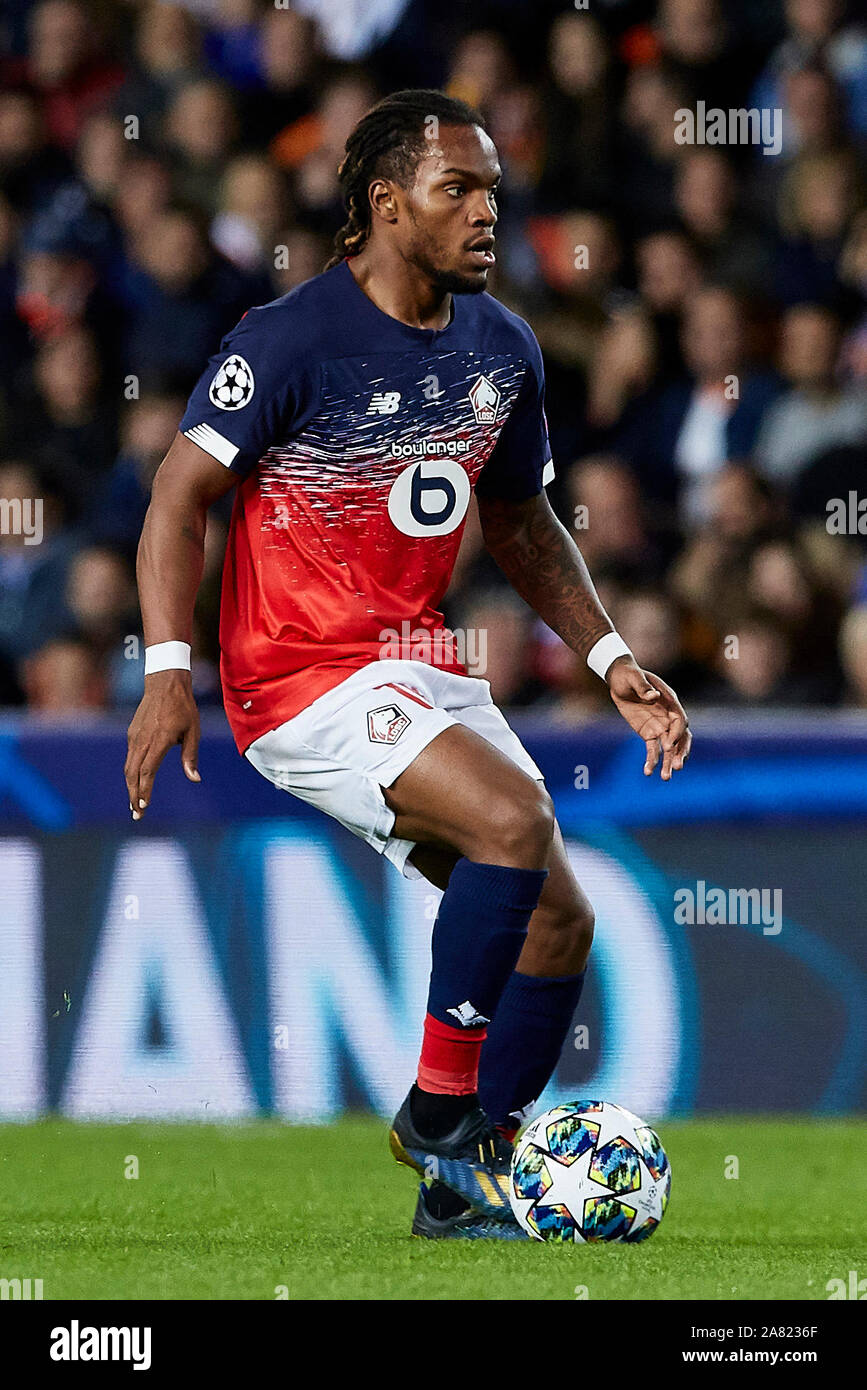 Mestalla, Valencia, Spain. 5th Nov, 2019. UEFA Champions League Football,  Valencia versus Lille; Renato Sanches of Lille in action - Editorial Use  Credit: Action Plus Sports/Alamy Live News Stock Photo - Alamy