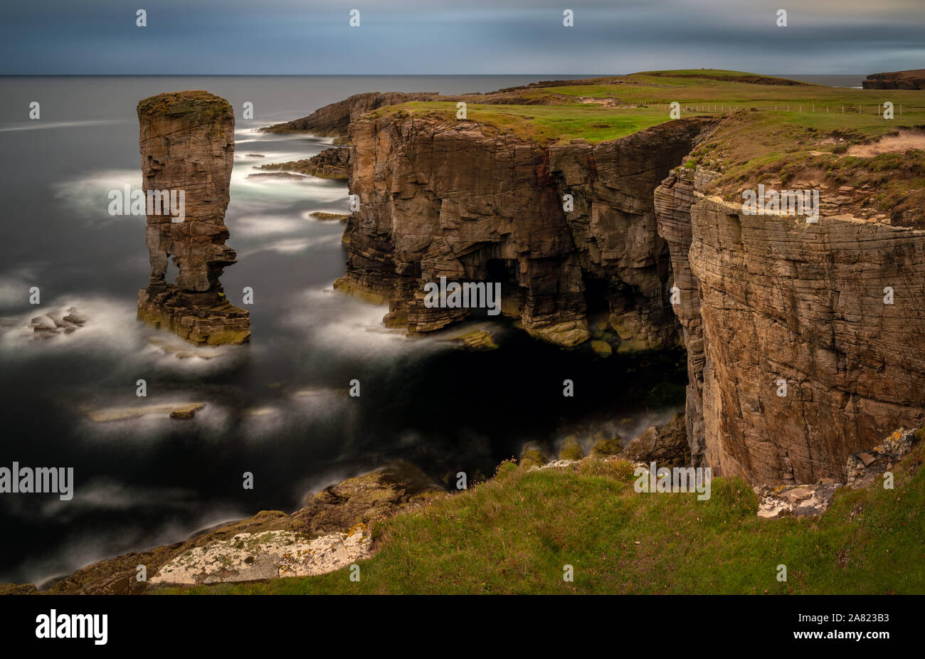 Yesnaby cliffs with Castle Rock, Orkney Islands, Scotland Stock Photo