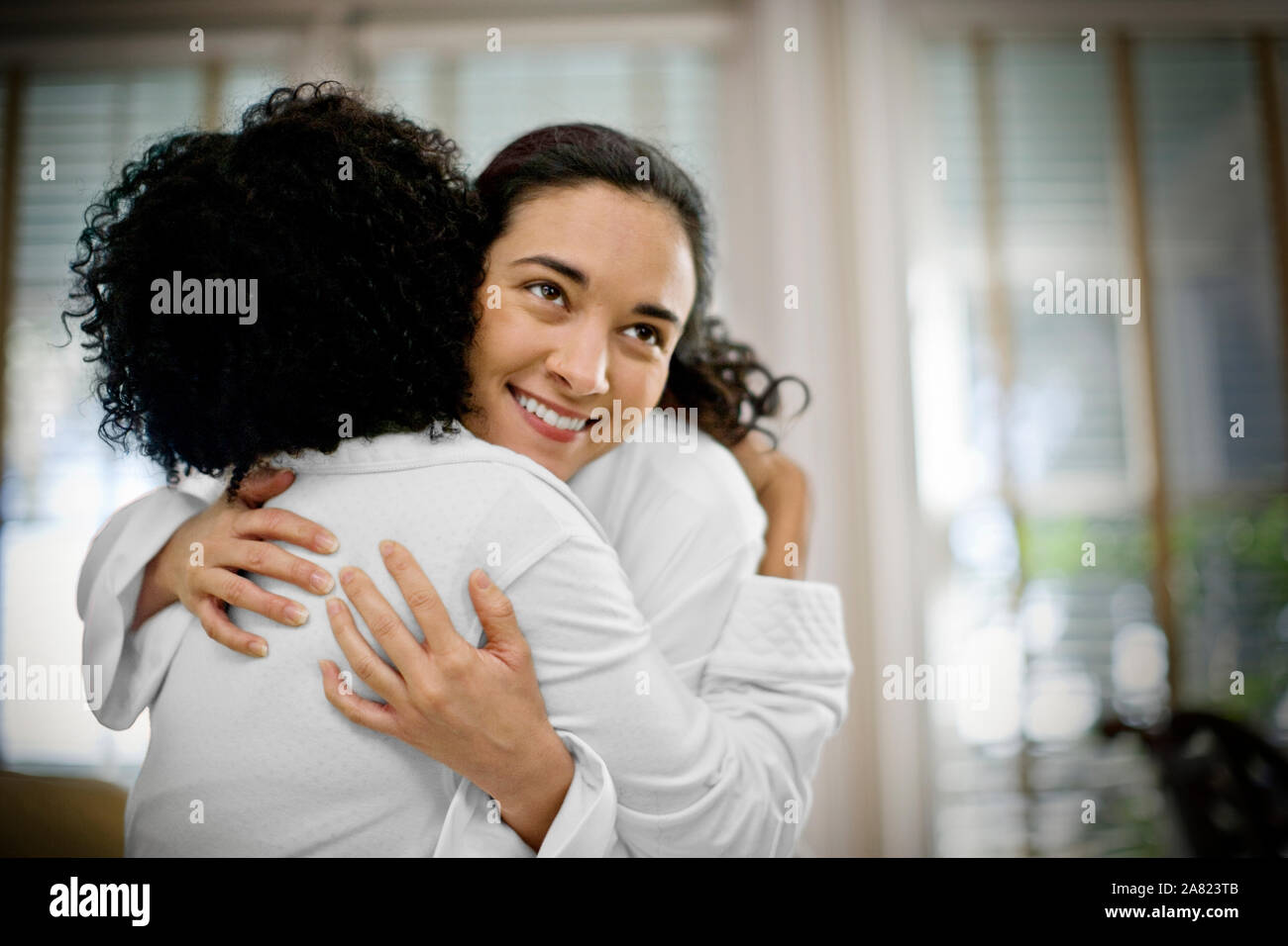 Two friends in bathrobes Stock Photo